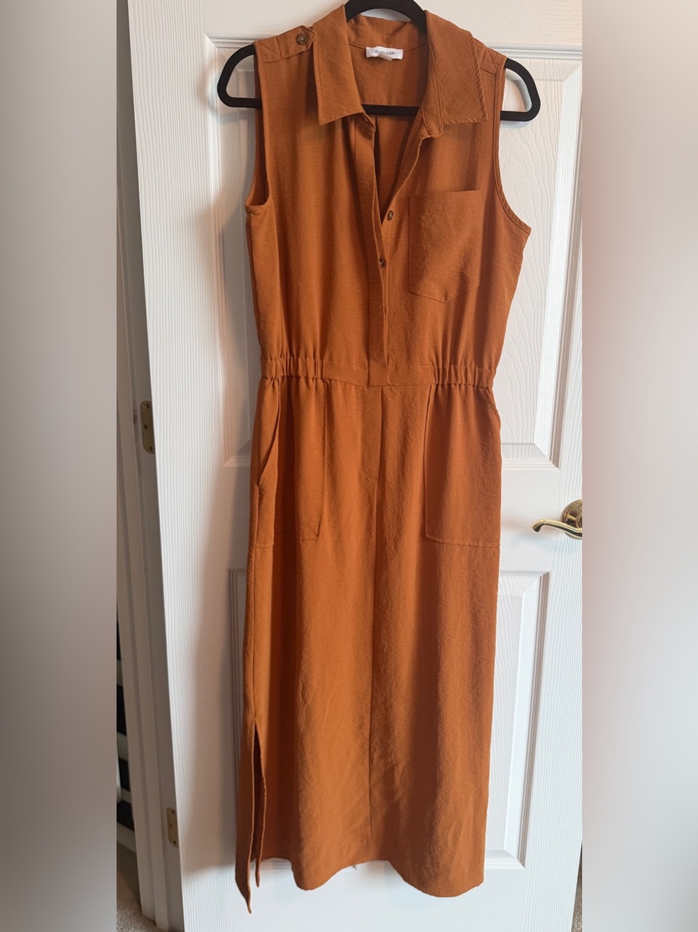 Calvin Klein Rust-Orange Sleeveless Midi Dress
